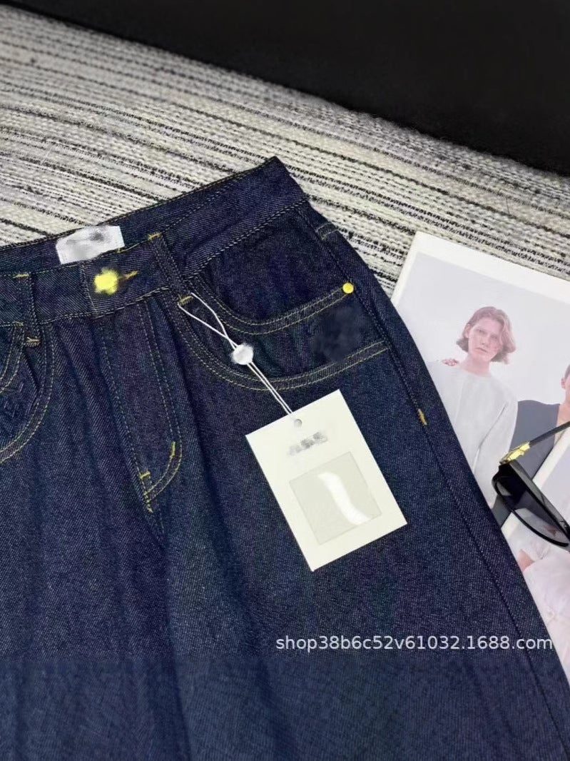 [Nanyou Weiwei High-End Women'S Wear] 24 New Fashion Joker Casual Washed Letter Embossed Denim Straight Leg Pants - Image 3